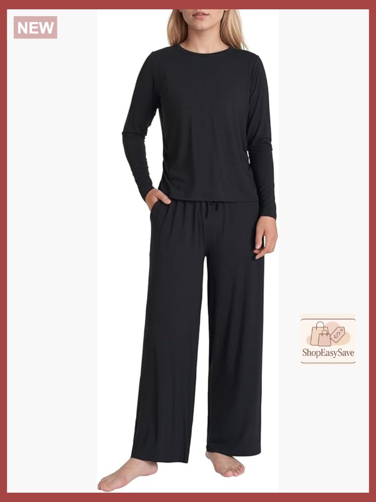 Petite Lounge Sets 2 Piece Wide Leg Pants Ruched Tops Long Sleeve Pajamas